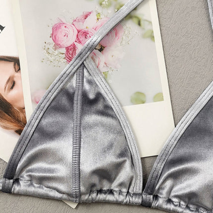 Women's gold velvet sexy and elegant strappy bikini