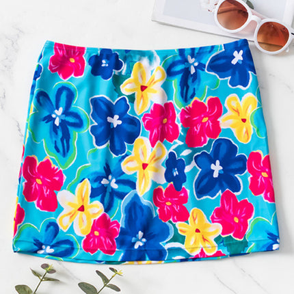 New bikini floral print three-piece set (with skirt)