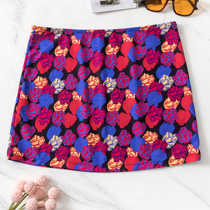 New bikini floral print three-piece set (with skirt)