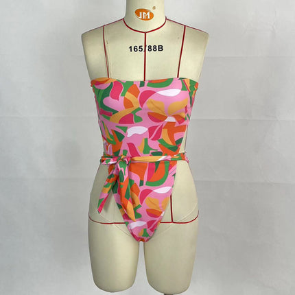 Women's sexy printed belted one-piece bikini
