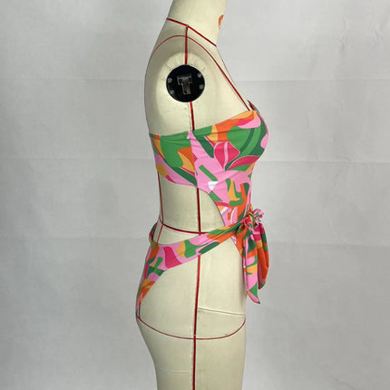 Women's sexy printed belted one-piece bikini