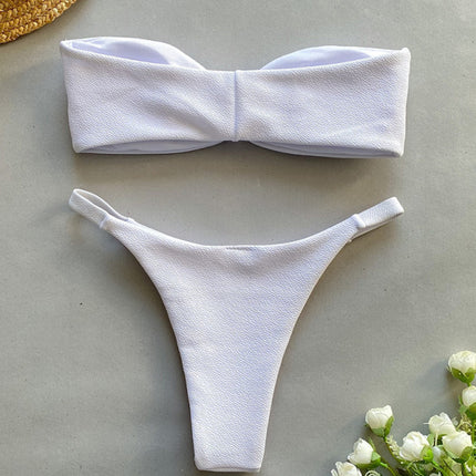 New bikini tube top sexy solid color metal split swimsuit