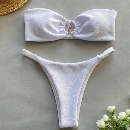 New bikini tube top sexy solid color metal split swimsuit