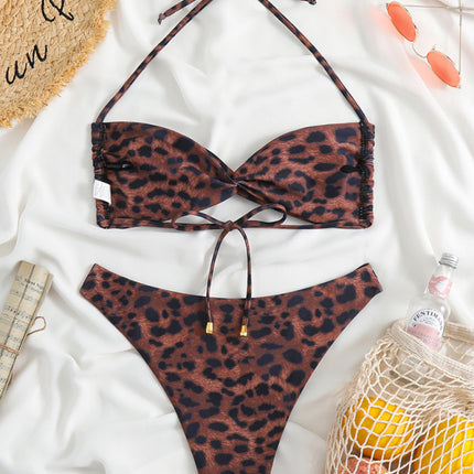 New women's adjustable strap sexy leopard print bikini two-piece set