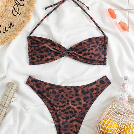 New women's adjustable strap sexy leopard print bikini two-piece set
