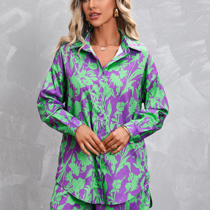 Women's Casual Fashion Long Sleeve Shorts Solid Color/Print Suit