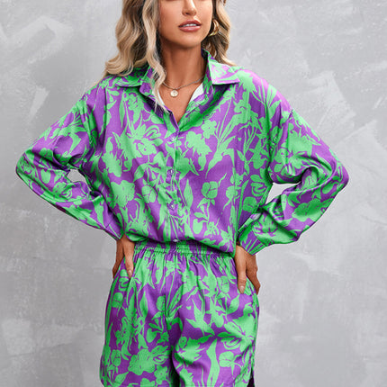 Women's Casual Fashion Long Sleeve Shorts Solid Color/Print Suit