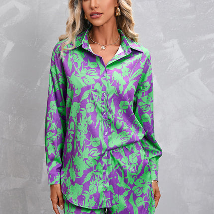 Women's Casual Fashion Long Sleeve Shorts Solid Color/Print Suit