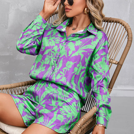 Women's Casual Fashion Long Sleeve Shorts Solid Color/Print Suit