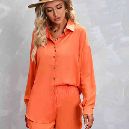 Women's Casual Fashion Long Sleeve Shorts Solid Color/Print Suit