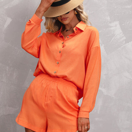 Women's Casual Fashion Long Sleeve Shorts Solid Color/Print Suit