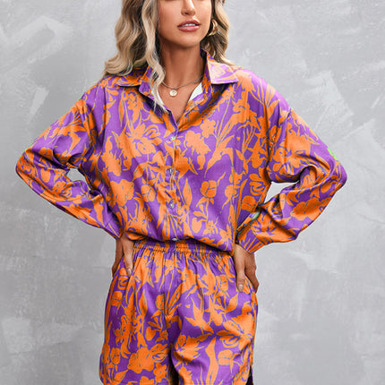 Women's Casual Fashion Long Sleeve Shorts Solid Color/Print Suit