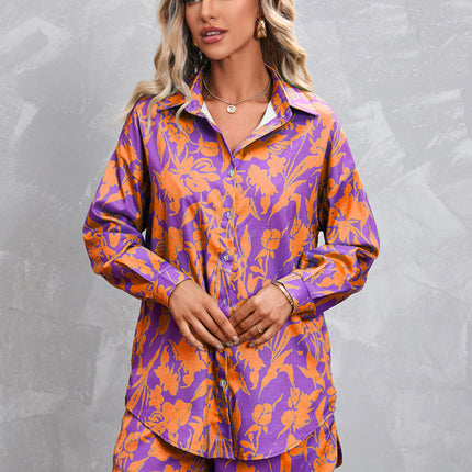 Women's Casual Fashion Long Sleeve Shorts Solid Color/Print Suit