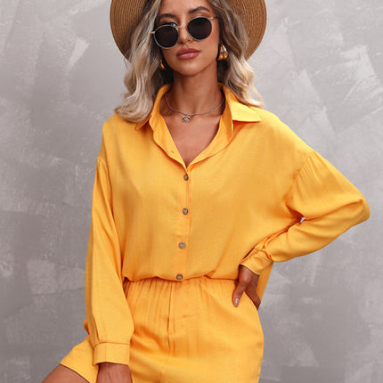 Women's Casual Fashion Long Sleeve Shorts Solid Color/Print Suit