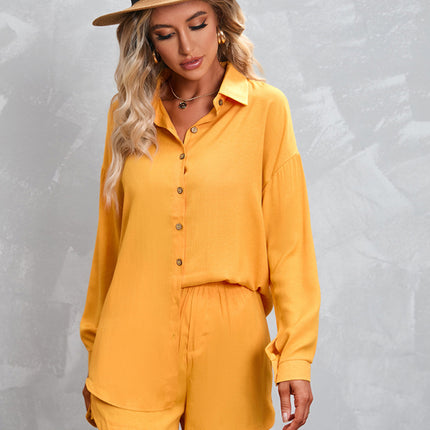 Women's Casual Fashion Long Sleeve Shorts Solid Color/Print Suit