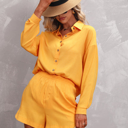 Women's Casual Fashion Long Sleeve Shorts Solid Color/Print Suit