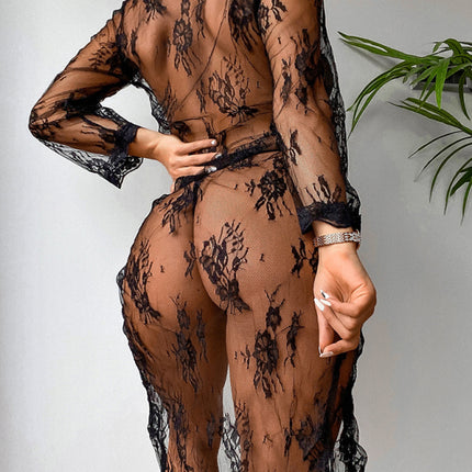 Women's fashionable mesh see-through sexy suit sexy lace temptation panties two-piece set