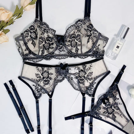 New Sexy Embroidered Perspective Belt Hollow Sex Suit