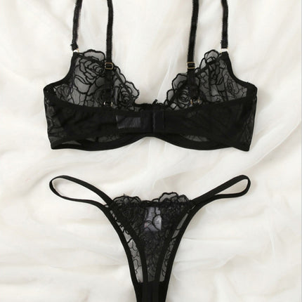New temptation three-point thin hollow bra sexy underwear set