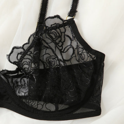 New temptation three-point thin hollow bra sexy underwear set