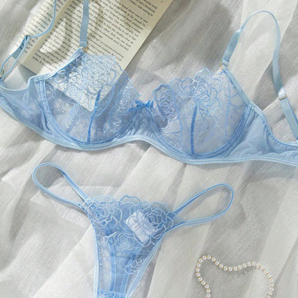 New temptation three-point thin hollow bra sexy underwear set