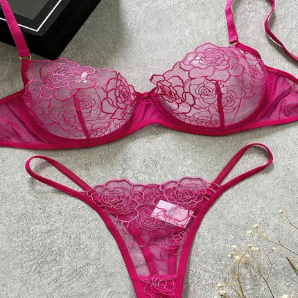 New temptation three-point thin hollow bra sexy underwear set