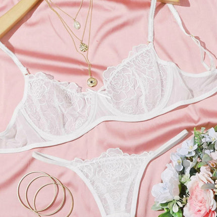 New temptation three-point thin hollow bra sexy underwear set