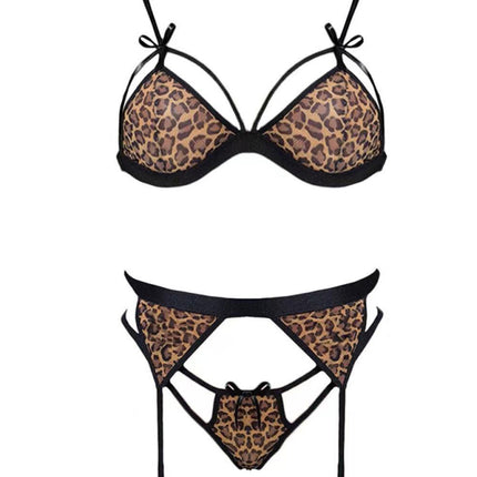 New tempting and sexy leopard print lace hot three-point fun suit