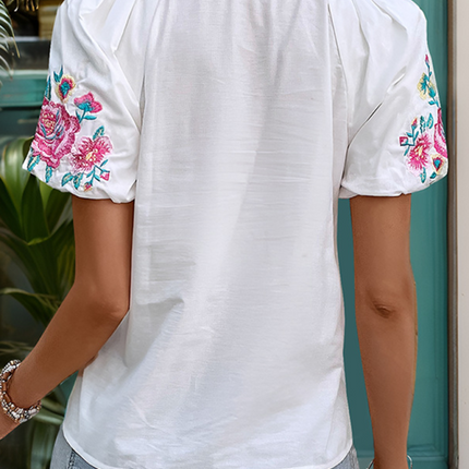 New raglan sleeve embroidered white shirt