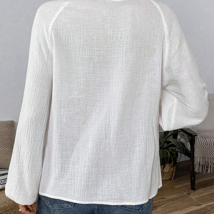 Ethnic style casual V-neck embroidered cotton top