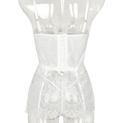 Thin lace see-through nightgown with irregular hem sexy erotic set