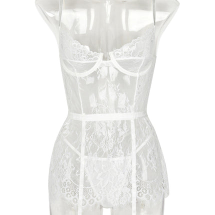 Thin lace see-through nightgown with irregular hem sexy erotic set