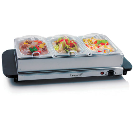 MegaChef Buffet Server &amp; Food Warmer With 3 Removable Sectional Trays , Heated Warming Tray and Removable Tray Frame