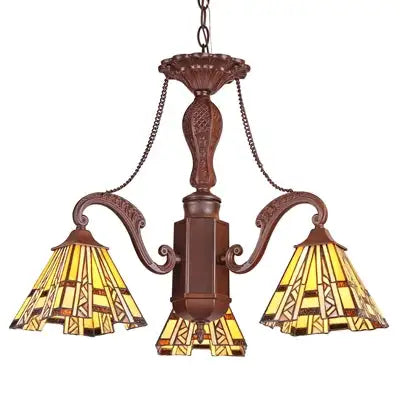 "PROGRESSIVE" Tiffany-style Mission 3 Light Mini Chandelier 22" Wide