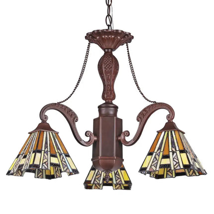 "PROGRESSIVE" Tiffany-style Mission 3 Light Mini Chandelier 22" Wide