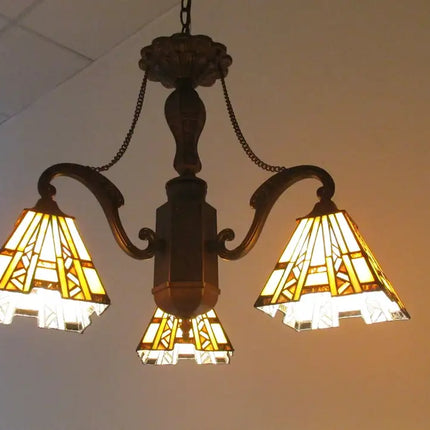 "PROGRESSIVE" Tiffany-style Mission 3 Light Mini Chandelier 22" Wide