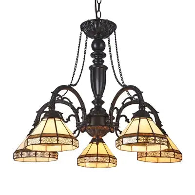 "BELLE" Tiffany-style 5 Light Mission Large Chandelier 27"