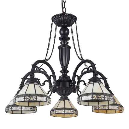 "BELLE" Tiffany-style 5 Light Mission Large Chandelier 27"