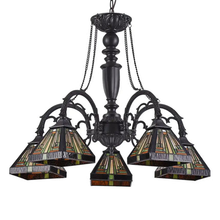 "INNES" Tiffany-style 5 Light Mission Large Chandelier 27" Wide