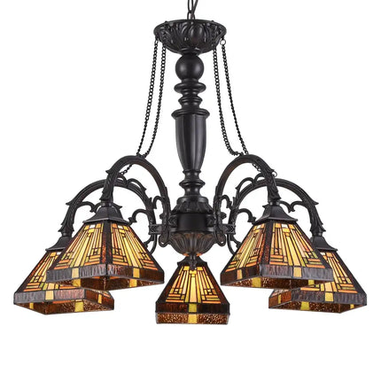 "INNES" Tiffany-style 5 Light Mission Large Chandelier 27" Wide