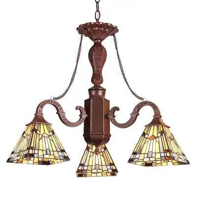 "PROGRESSIVE" Tiffany-style Mission 3 Light Mini Chandelier 22" Wide