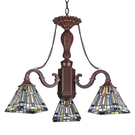 "PROGRESSIVE" Tiffany-style Mission 3 Light Mini Chandelier 22" Wide