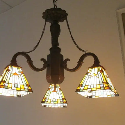 "PROGRESSIVE" Tiffany-style Mission 3 Light Mini Chandelier 22" Wide