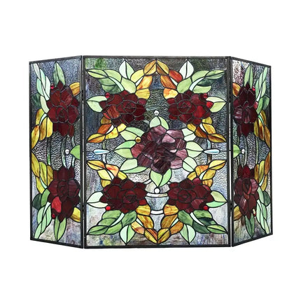 CANNA Tiffany-Style 3pcs Folding Floral Stained Glass Fireplace Screen