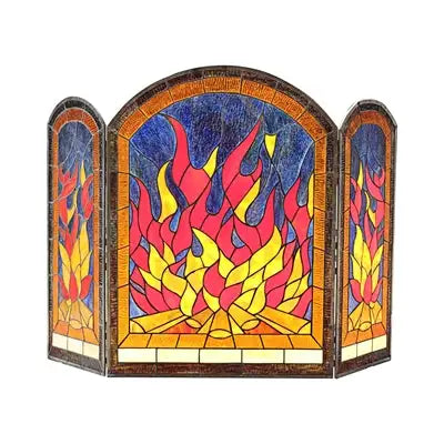 FLAME Tiffany-Style 3pcs Arched Folding Fireplace Screen