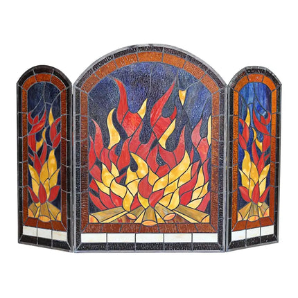 FLAME Tiffany-Style 3pcs Arched Folding Fireplace Screen