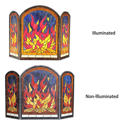 FLAME Tiffany-Style 3pcs Arched Folding Fireplace Screen