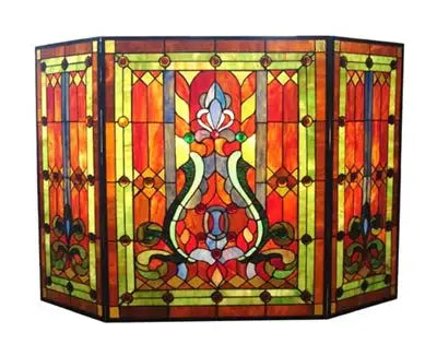 Tiffany-glass Victorian 3pcs Folding Fireplace Screen