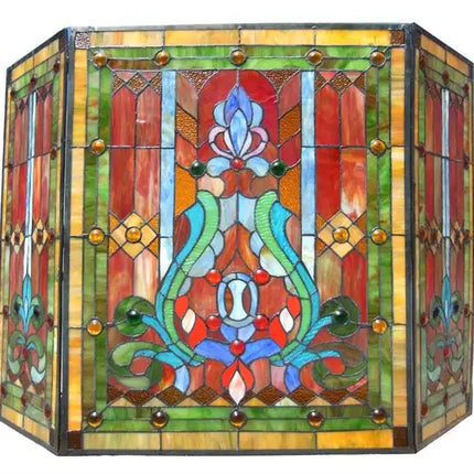 Tiffany-glass Victorian 3pcs Folding Fireplace Screen