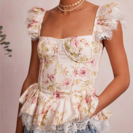 Lace Keel Back Tie Sexy Print tank Top